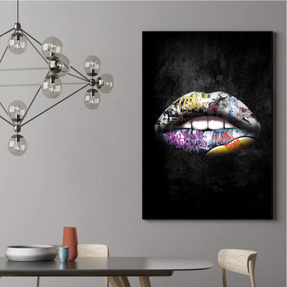 Urban Graffiti Lips Oil Painting for Modern Home Decor