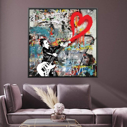 Urban Rock Guitarist Graffiti Art - Colorful Music Canvas for Modern Decor