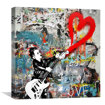 Urban Rock Guitarist Graffiti Art - Colorful Music Canvas for Modern Decor