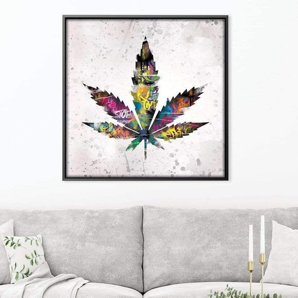 Vibrant Graffiti Leaf Oil Painting - Abstract Cannabis Art for Modern Decor