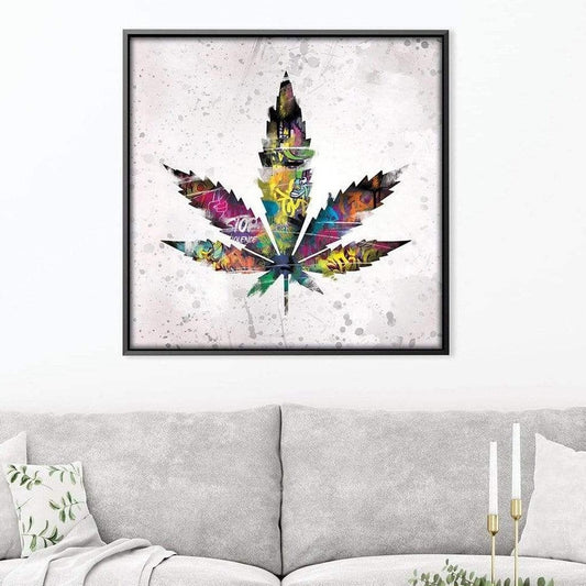 Vibrant Graffiti Leaf Oil Painting - Abstract Cannabis Art for Modern Decor