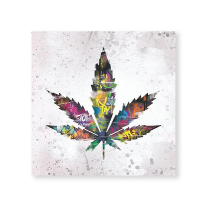 Vibrant Graffiti Leaf Oil Painting - Abstract Cannabis Art for Modern Decor