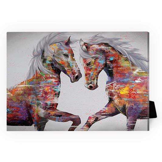 Vibrant Stallions Abstract Oil Painting for Home Decor