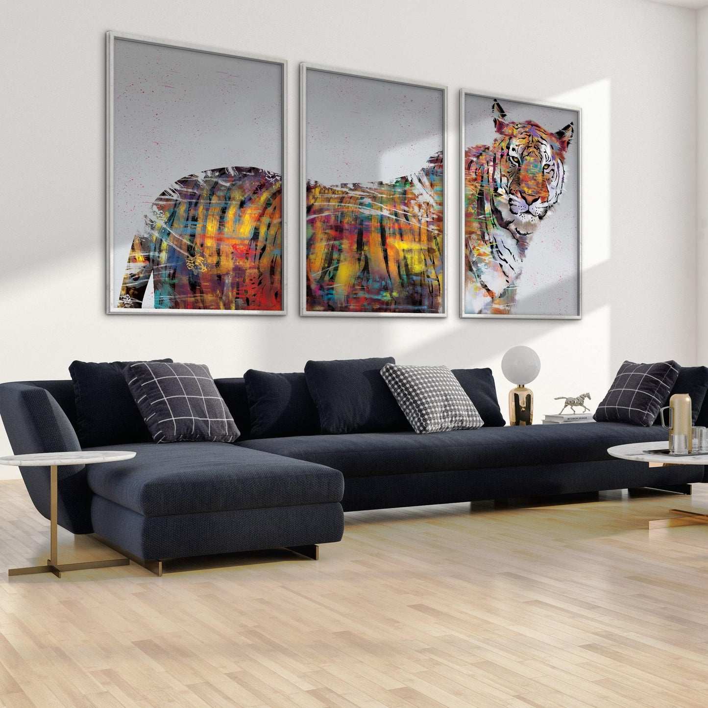 Vibrant Abstract Tiger Art Triptych - Colorful Canvas Wall Decor