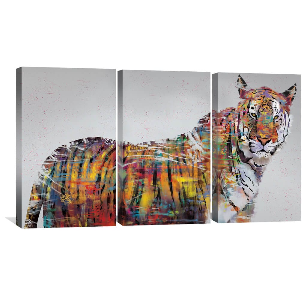 Vibrant Abstract Tiger Art Triptych - Colorful Canvas Wall Decor