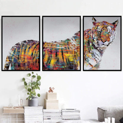 Vibrant Abstract Tiger Art Triptych - Colorful Canvas Wall Decor