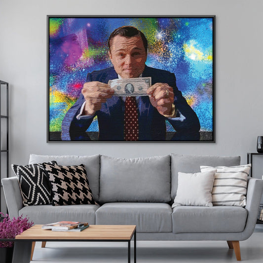Colorful Wolf Oil Painting with Abstract Graffiti Style for Modern Decor