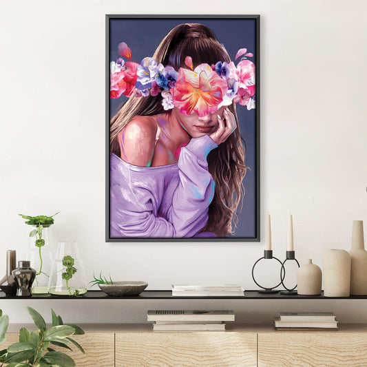 Floral Dreams: Elegant Woman in Blooming Canvas Oil Painting Decor