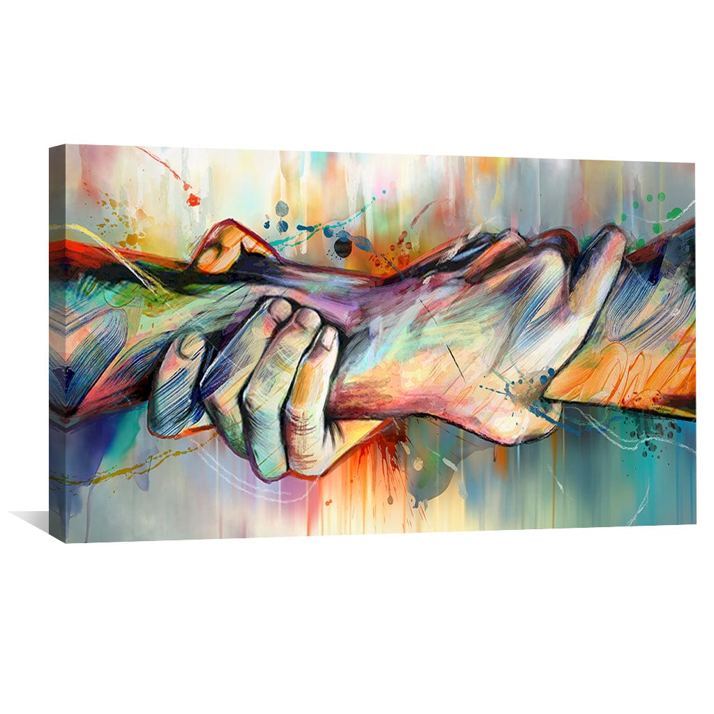 Vibrant Connection: Abstract Oil Painting of Hands in Colorful Embrace