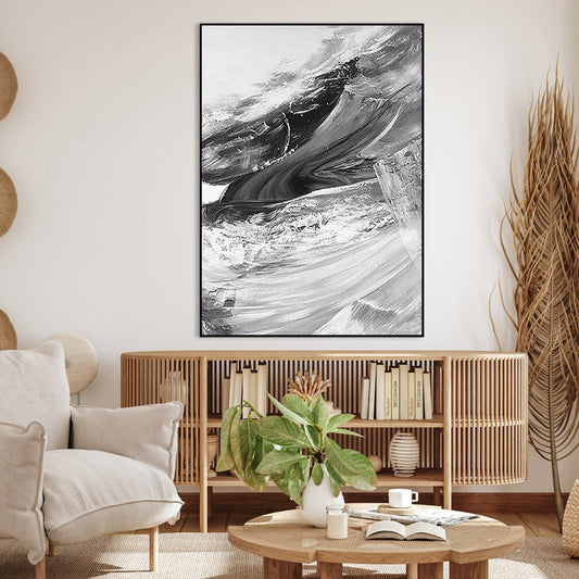 Contemporary Black and White Abstract Oil Painting for Modern Home Décor