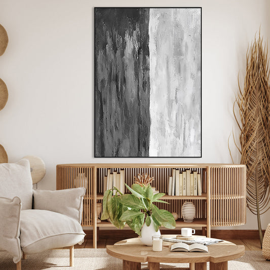 Contemporary Gray and White Abstract Oil Painting for Modern Home Decor