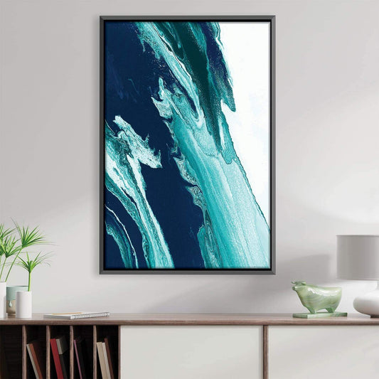 Stunning Ocean Waves Abstract Oil Painting in Green and Blue Tones