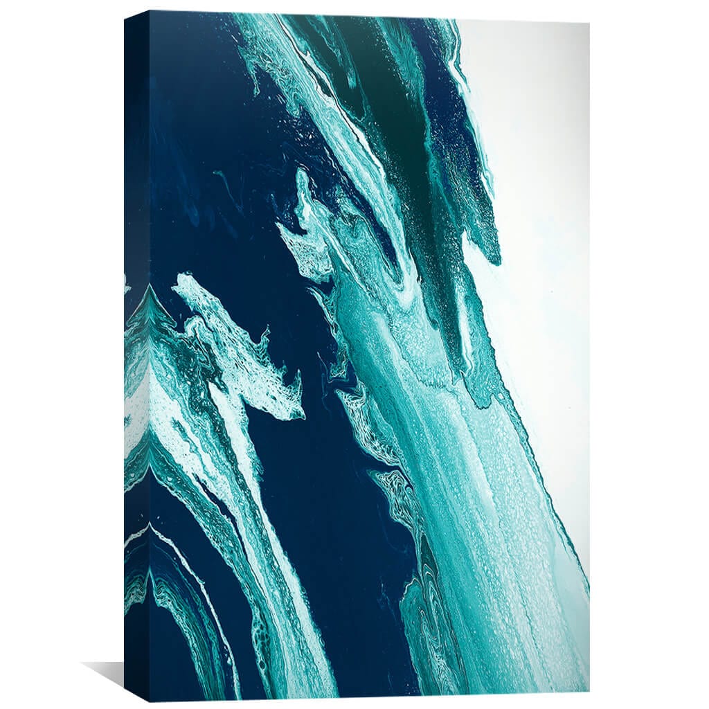 Stunning Ocean Waves Abstract Oil Painting in Green and Blue Tones
