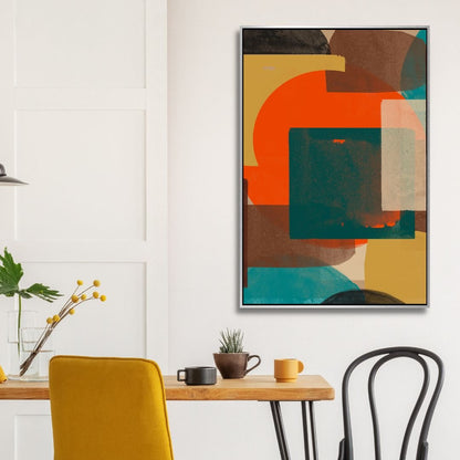 Vibrant Geometric Abstract Oil Painting in Green, Blue, and Orange Tones