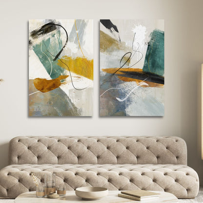 Vibrant Abstract Oil Painting in Green, Brown, and Yellow Tones for Modern Decor