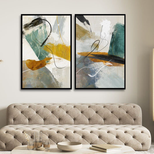 Vibrant Abstract Oil Painting in Green, Brown, and Yellow Tones for Modern Decor