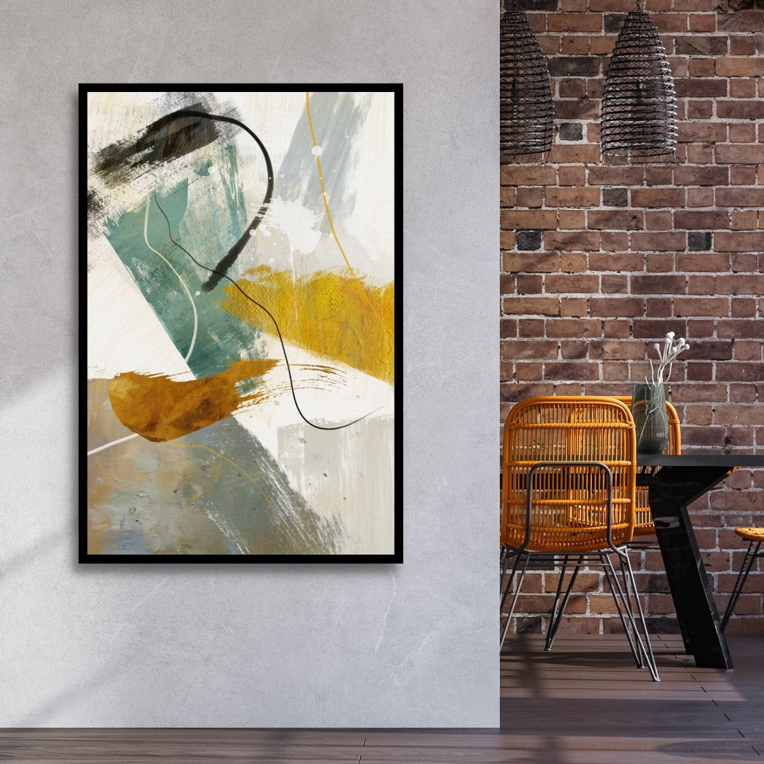 Vibrant Abstract Oil Painting in Green, Brown, and Yellow Tones for Modern Decor