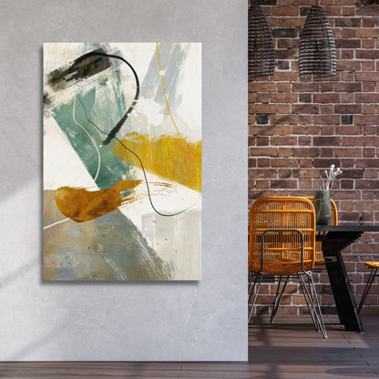 Vibrant Abstract Oil Painting in Green, Brown, and Yellow Tones for Modern Decor