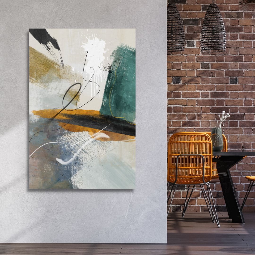 Vibrant Abstract Oil Painting in Green, Brown, and Yellow Tones for Modern Decor