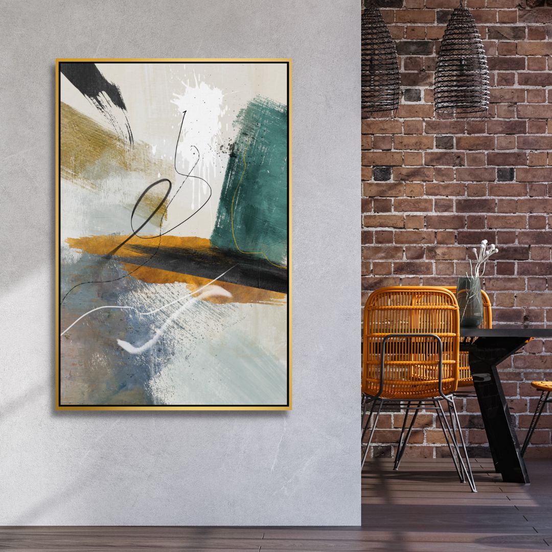 Vibrant Abstract Oil Painting in Green, Brown, and Yellow Tones for Modern Decor