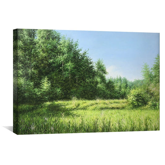 Serene Green Meadows Oil Painting for Natural Landscape Decor