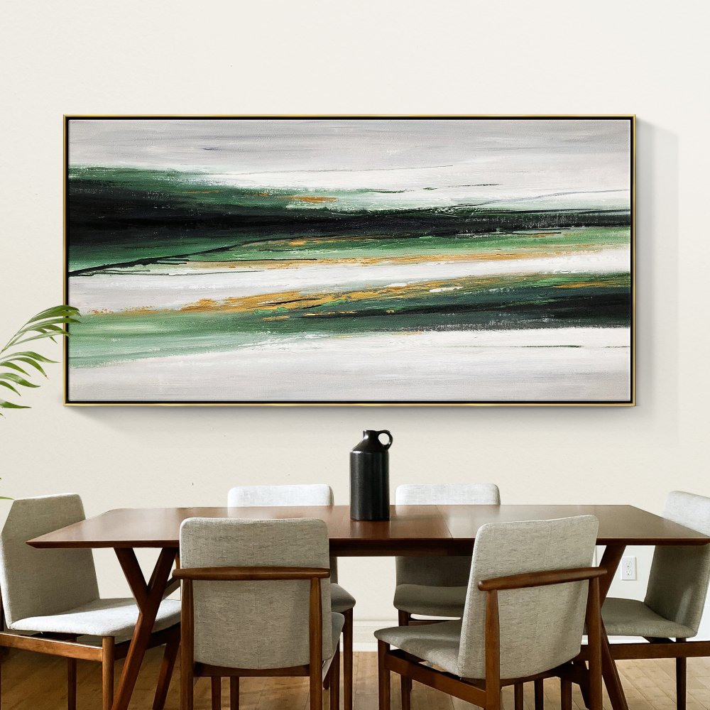 Serene Green Landscape Abstract Oil Painting for Modern Home Decor