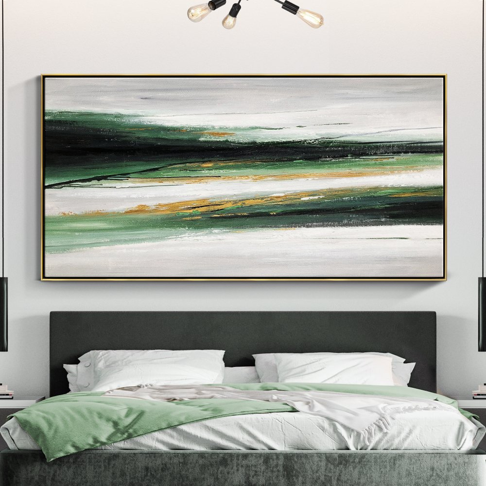 Serene Green Landscape Abstract Oil Painting for Modern Home Decor