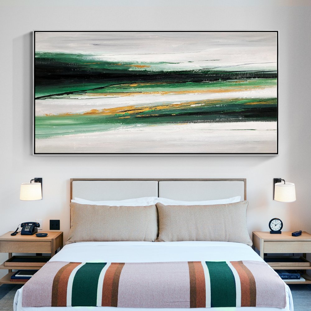 Serene Green Landscape Abstract Oil Painting for Modern Home Decor