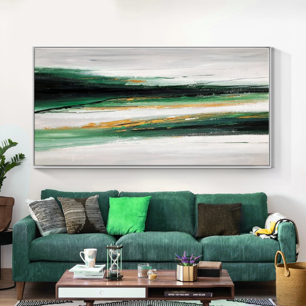 Serene Green Landscape Abstract Oil Painting for Modern Home Decor