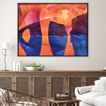 Vibrant Cubist Ocean Landscape Oil Painting for Modern Home Decor