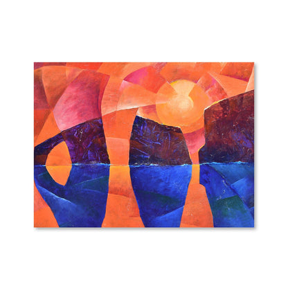 Vibrant Cubist Ocean Landscape Oil Painting for Modern Home Decor