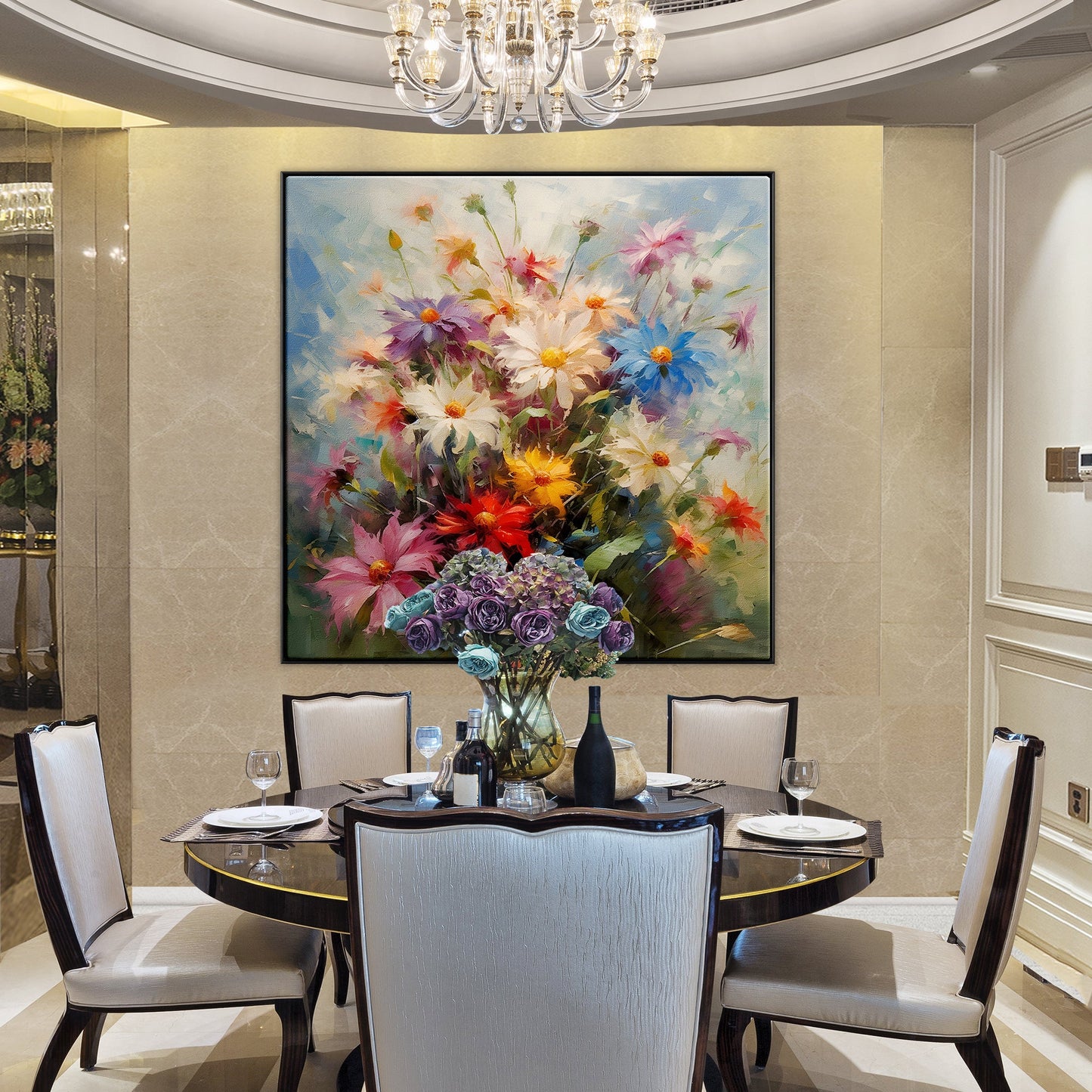 Vibrant Floral Oil Painting for Home Decor - Blooming Wildflowers Delightful Colors