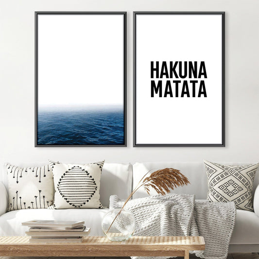 Serene Ocean Waves Canvas Art - Inspirational Hakuna Matata Quote