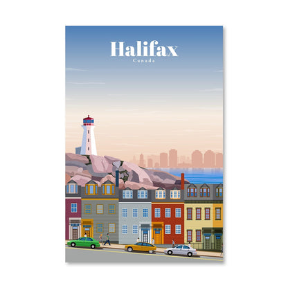 Charming Halifax Waterfront Oil Painting - Coastal Lighthouse & Colorful Houses