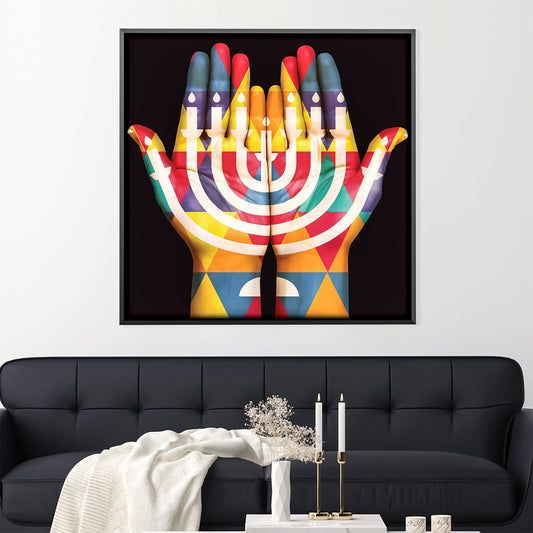 Colorful Hands of the Menorah - Vibrant Abstract Oil Painting Home Decor