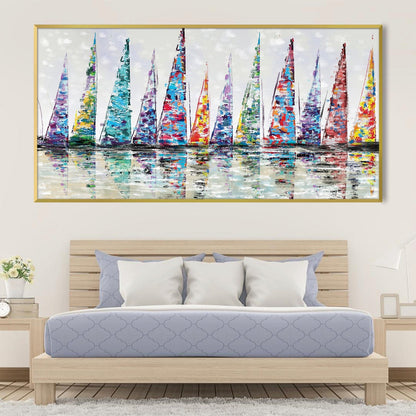 Vibrant Sailing Regatta Oil Painting for Modern Home Decor