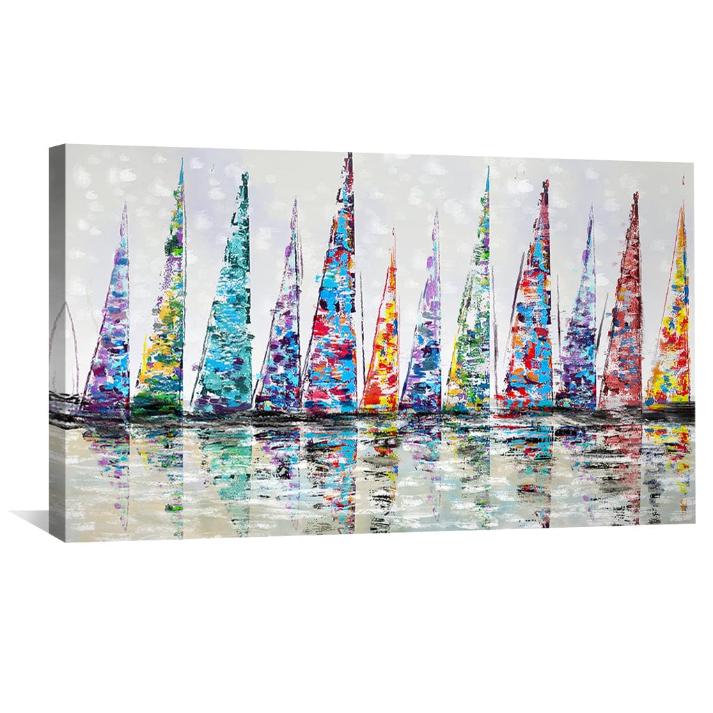 Vibrant Sailing Regatta Oil Painting for Modern Home Decor