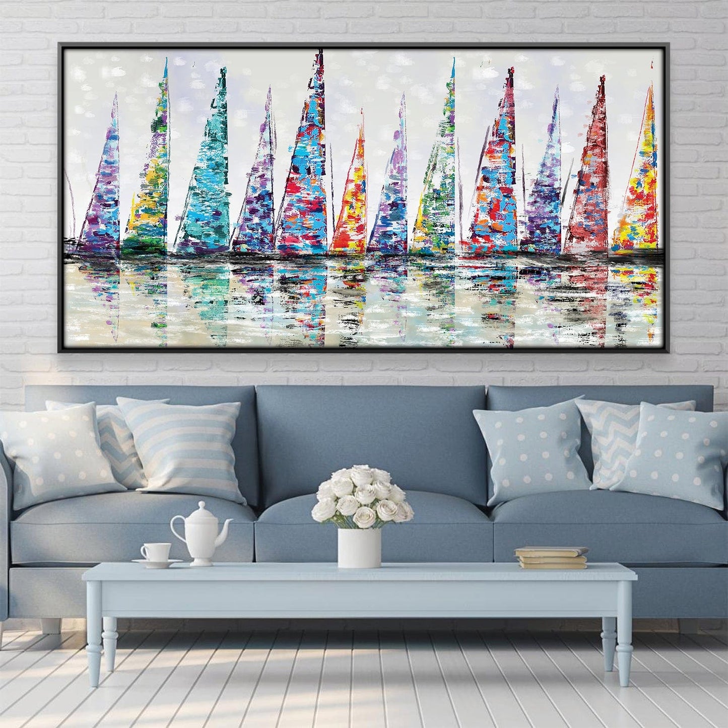 Vibrant Sailing Regatta Oil Painting for Modern Home Decor