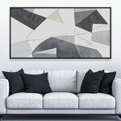 Abstract Geometric Oil Painting in Cool Tones for Modern Home Decor