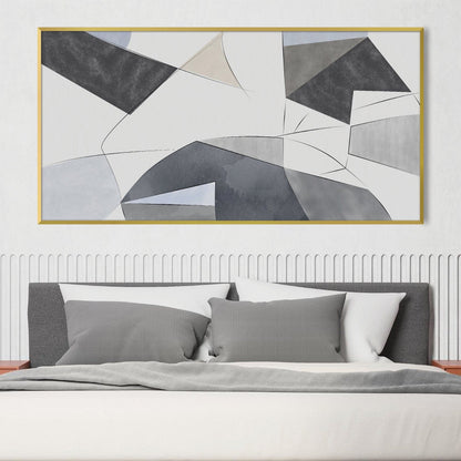 Abstract Geometric Oil Painting in Cool Tones for Modern Home Decor