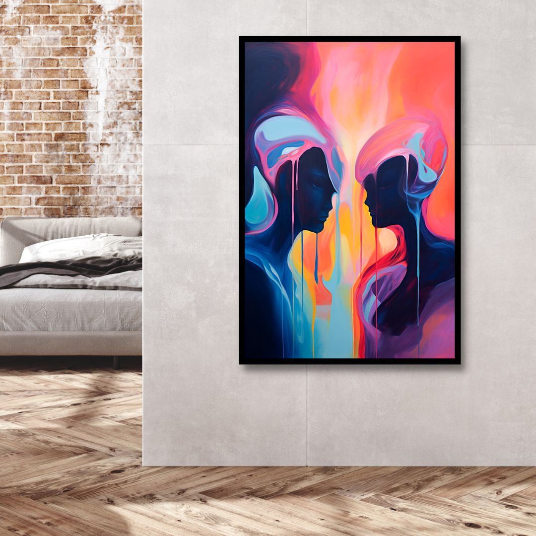 Abstract Oil Painting of Dual Figures in Vibrant Colors for Modern Home Decor