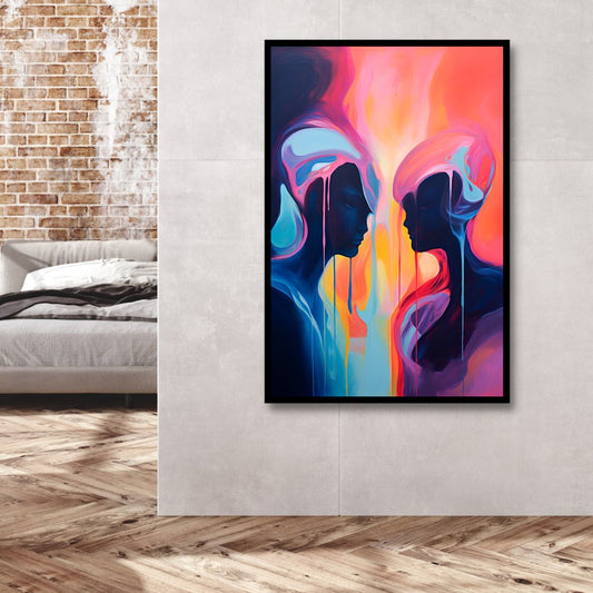 Abstract Oil Painting of Dual Figures in Vibrant Colors for Modern Home Decor