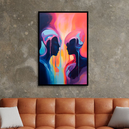 Abstract Oil Painting of Dual Figures in Vibrant Colors for Modern Home Decor