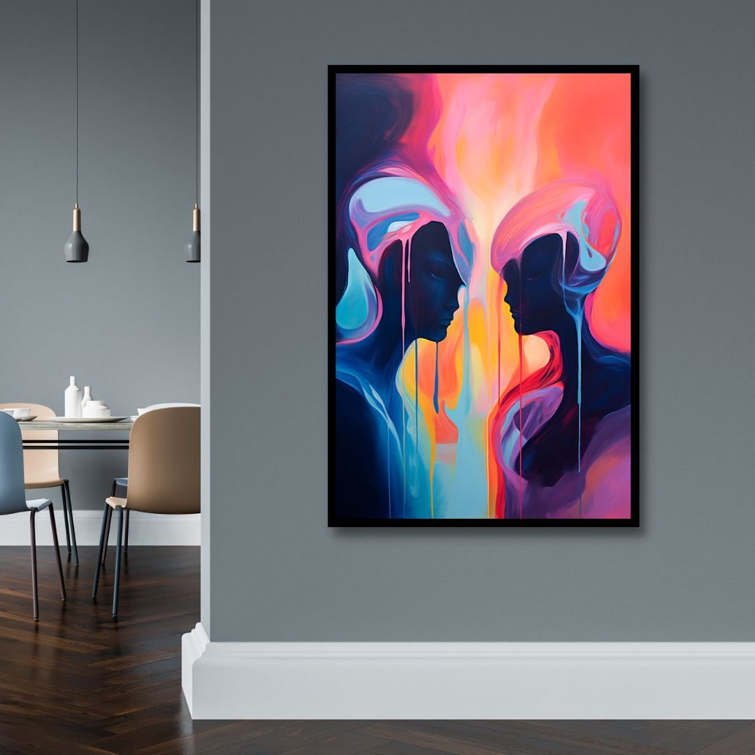 Abstract Oil Painting of Dual Figures in Vibrant Colors for Modern Home Decor