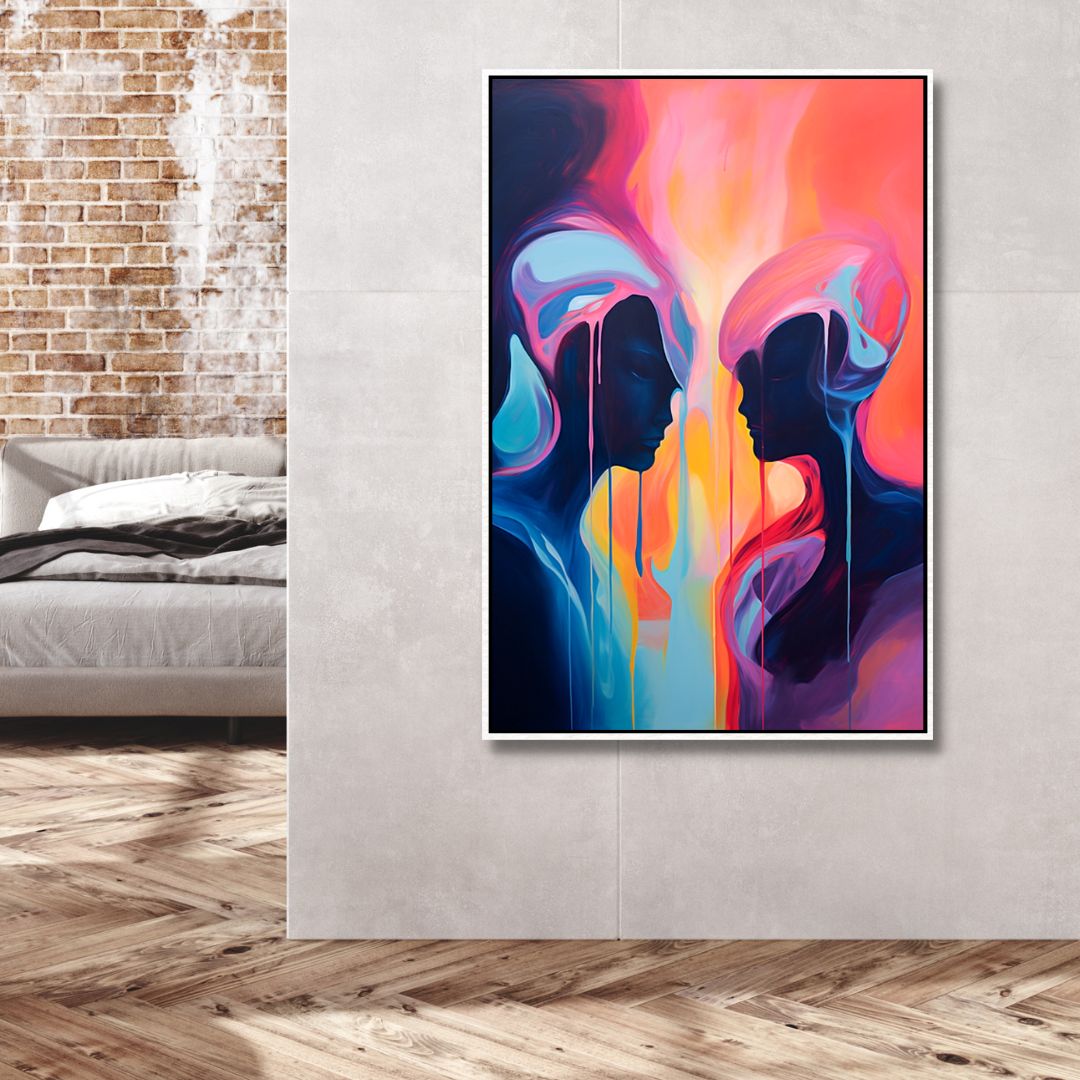 Abstract Oil Painting of Dual Figures in Vibrant Colors for Modern Home Decor