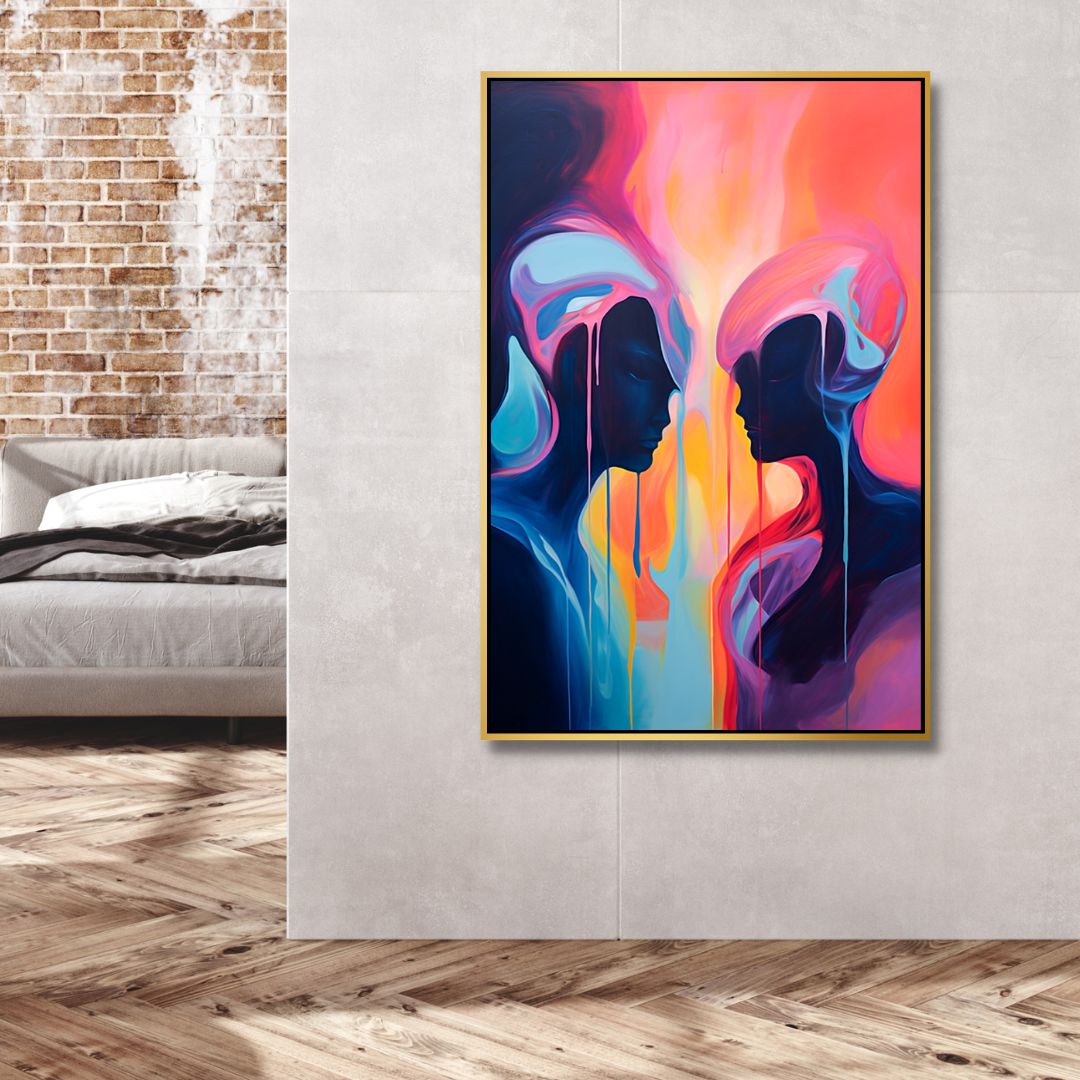 Abstract Oil Painting of Dual Figures in Vibrant Colors for Modern Home Decor