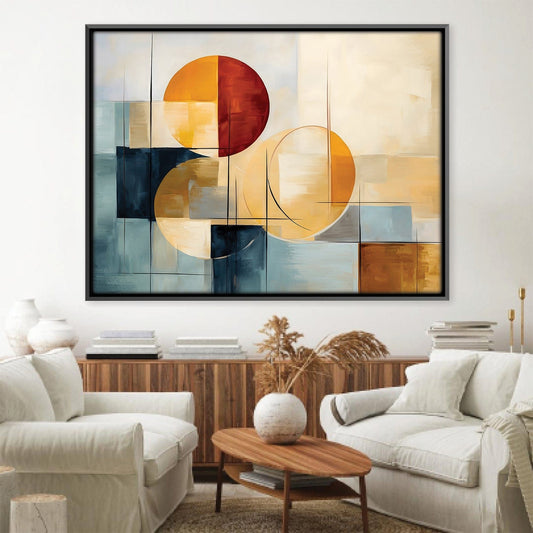 Abstract Geometric Oil Painting in Warm Tones for Modern Home Decor