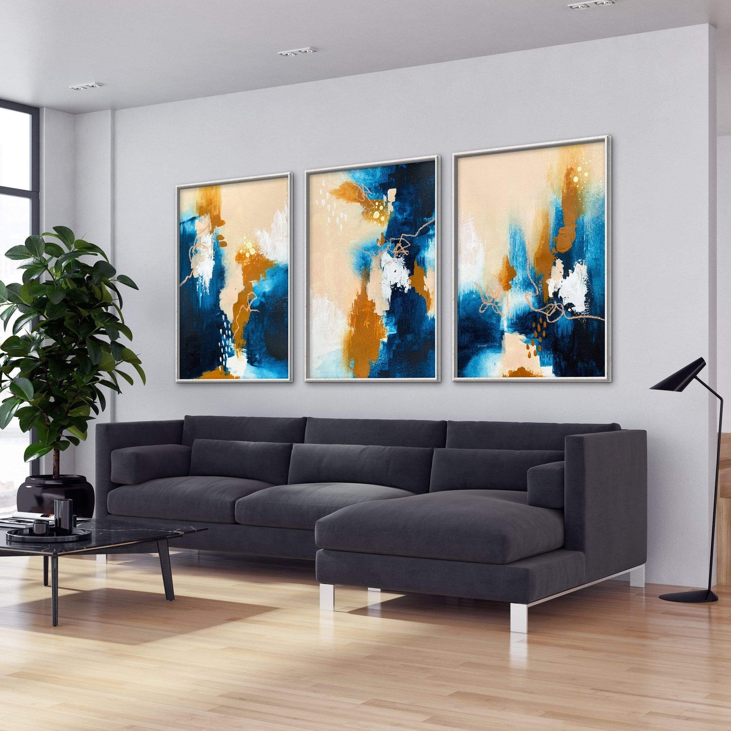 Abstract Oil Painting of Autumn Hues and Tranquil Reflections for Modern Decor