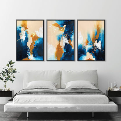 Abstract Oil Painting of Autumn Hues and Tranquil Reflections for Modern Decor