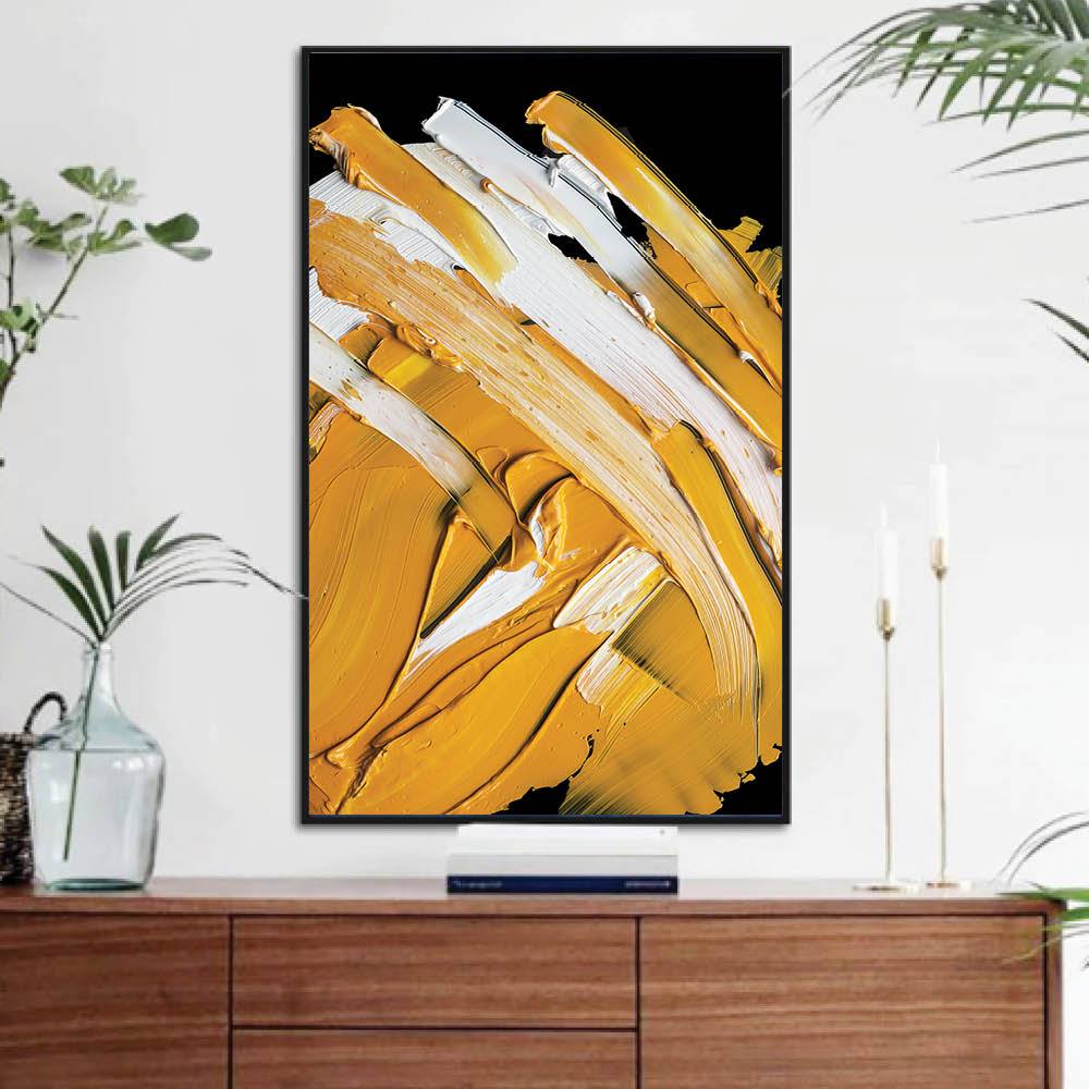 Vibrant Abstract Yellow and White Oil Painting for Contemporary Home Decor